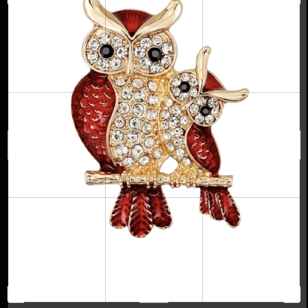 OWL ON A BRANCH SPARKLING CHARMING  RHINESTONE BROOCH ACCESSORY
